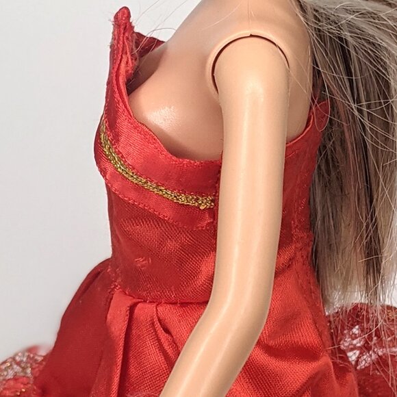 Vintage Barbie Doll Evening Ball Gown Red Gold Lace Dress Classic - Picture 6 of 9